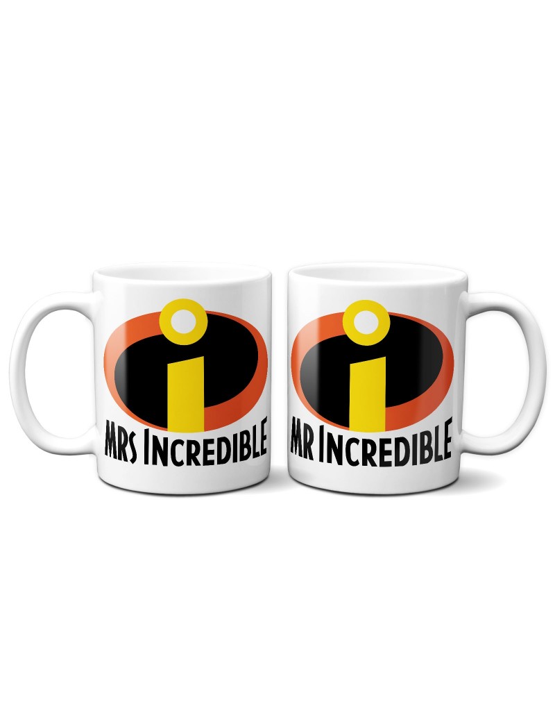 Set 2 TAZZE DI COPPIA in ceramica MR MRS INCREDIBLE idea regalo san valentino