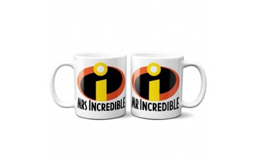 Set 2 TAZZE DI COPPIA in ceramica MR MRS INCREDIBLE idea regalo san valentino