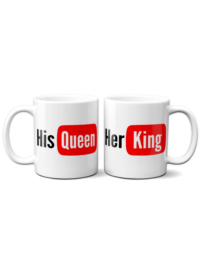 Set 2 TAZZE DI COPPIA in ceramica KING QUEEN YOU TUBE regalo san valentino GR406