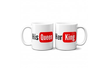 Set 2 TAZZE DI COPPIA in ceramica KING QUEEN YOU TUBE regalo san valentino GR406